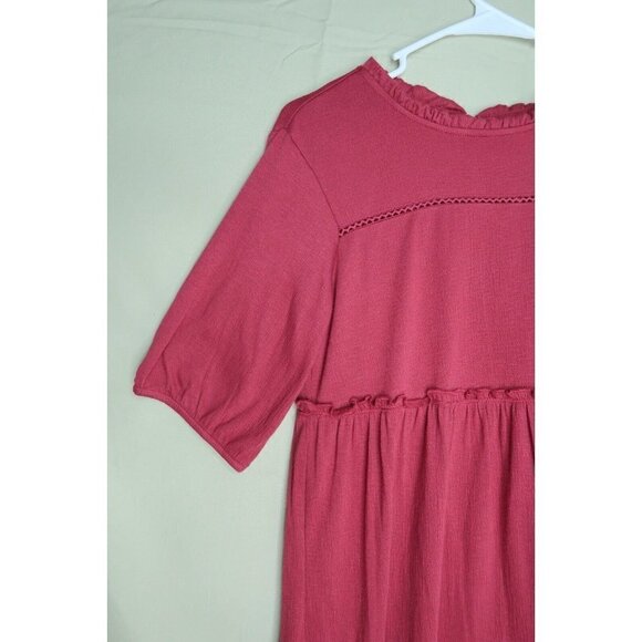 Knox Rose Tiered Dress Ruffle Crinkle Short Sleeve Knee Length Red Women's XS - Picture 2 of 10